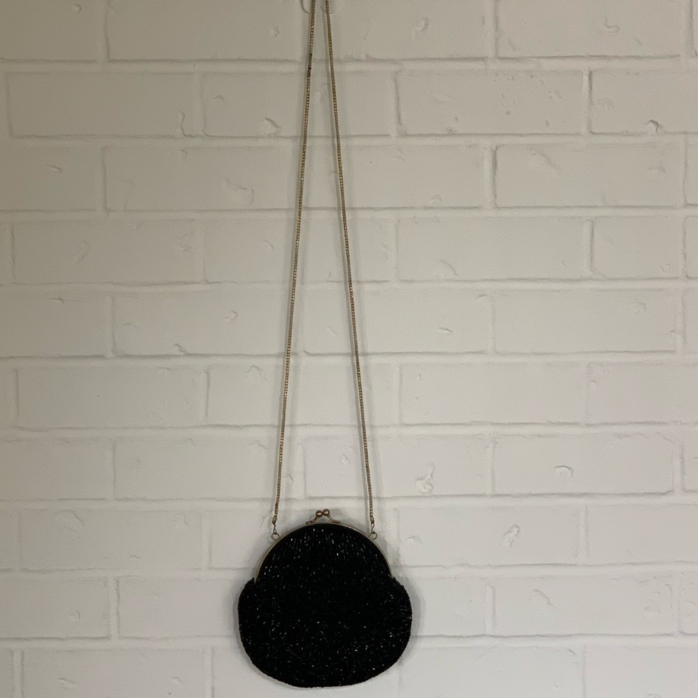 Vintage Black Beaded Evening Clutch Purse w/ Chain - Picture 10 of 10